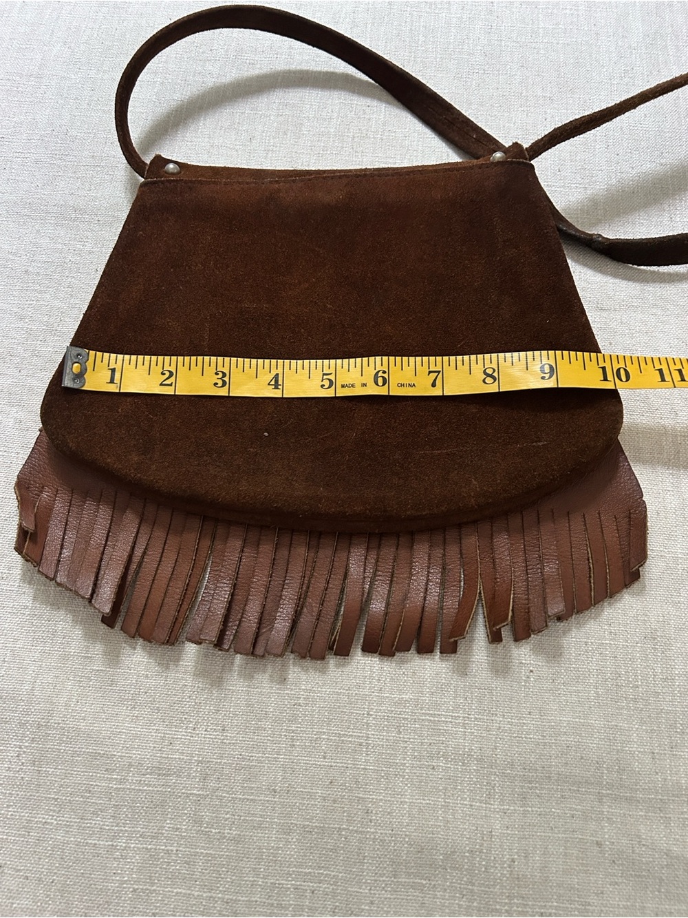 Vintage Handmade Suede Leather Fringe Crossbody Bag Hippie 70's Festival Boho - Picture 7 of 10